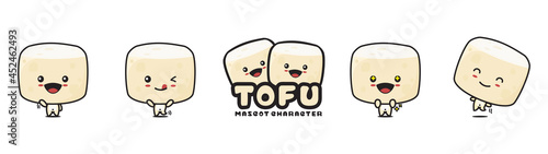 cute tofu mascot, with different facial expressions and poses