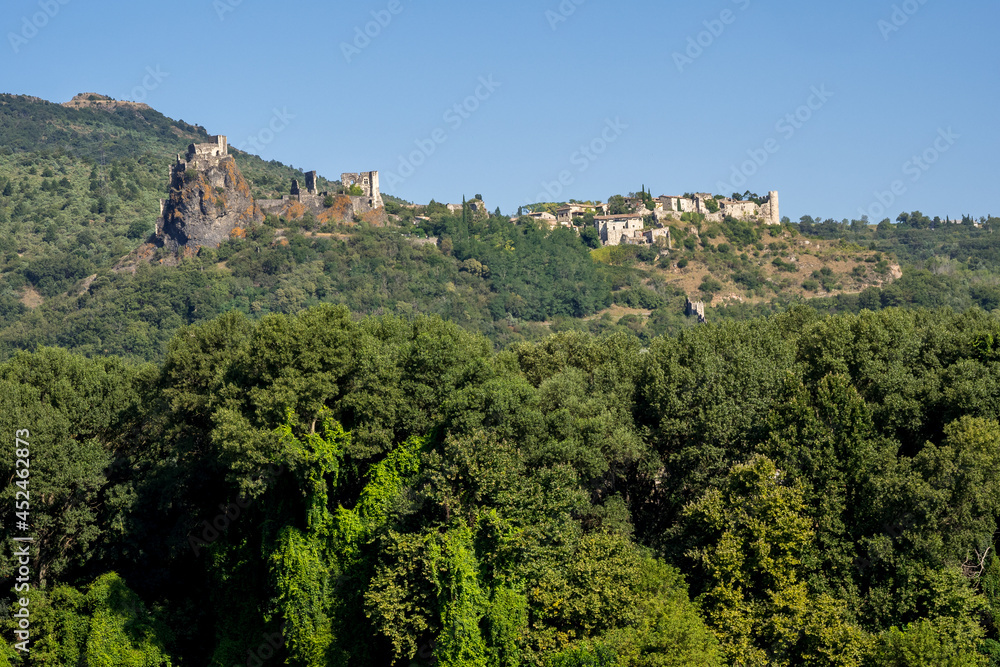 View of the Rochemaure citadel overlooking the village and the Rhône