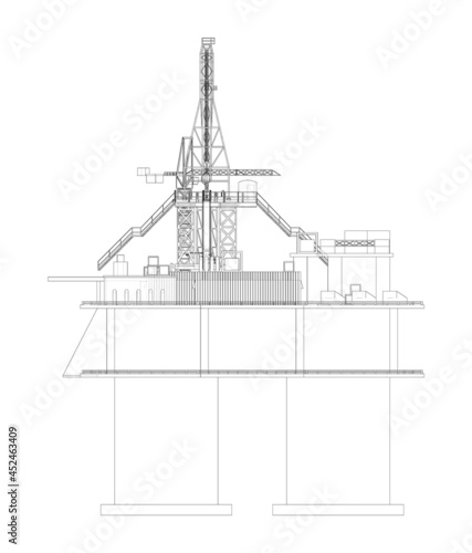 Offshore Oil Rig. Vector rendering of 3d