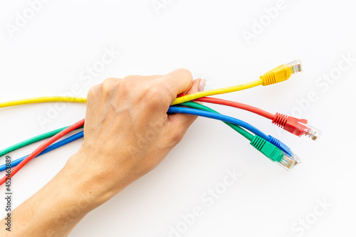 Multicolored computer cables and internet wires