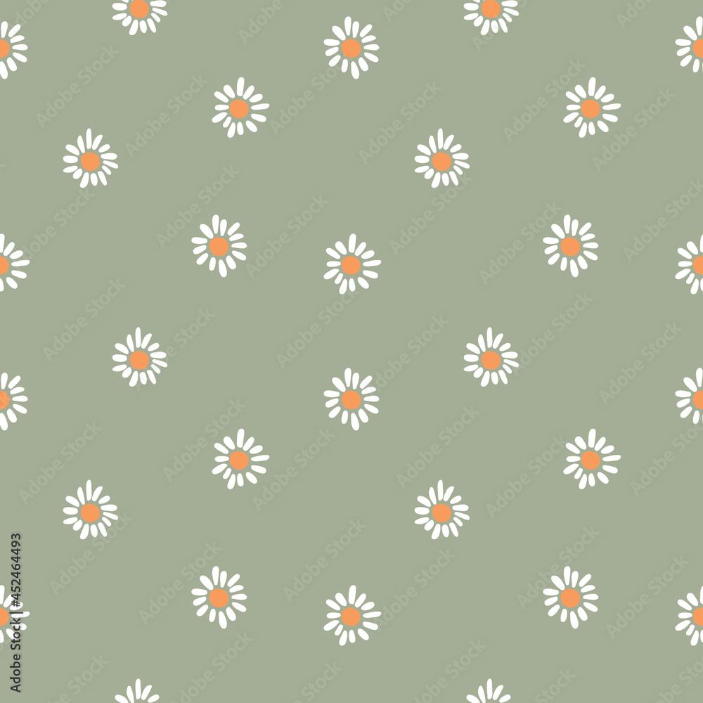 Bạn yêu thích các hoa nhỏ xinh như cúc hoặc hoa cúc? Hãy xem qua hình ảnh Daisies / chamomile floral pattern on sage green khaki background của chúng tôi để thấy những cánh hoa đầy nữ tính, trang nhã trên nền khaki Sage green. Họ sẽ mang đến cảm giác bình yên và dịu dàng cho không gian của bạn.