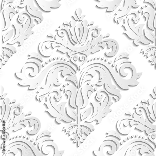 Seamless oriental ornament. Light silver vector traditional oriental pattern with 3D elements, shadows and highlights