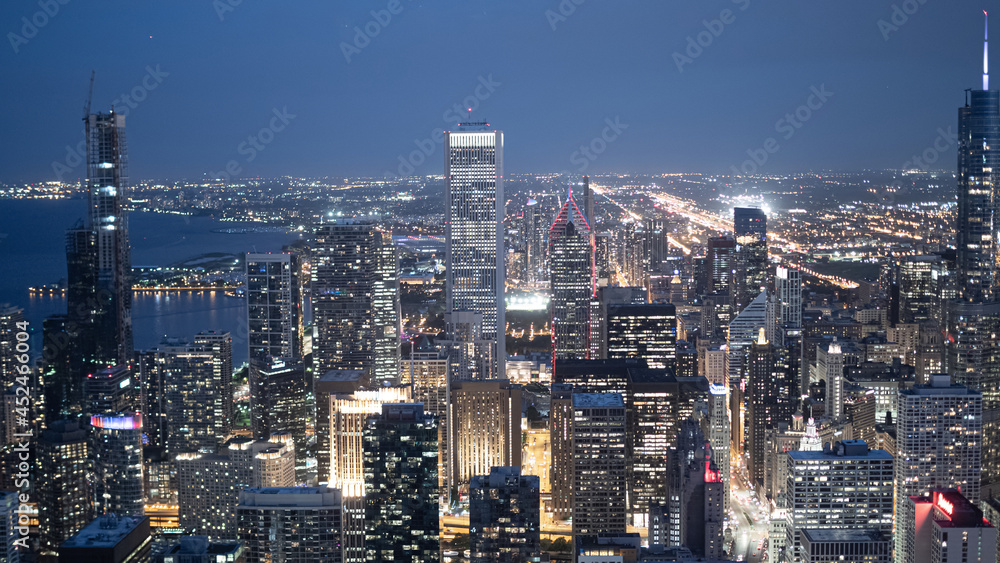 The City of Chicago by night - view from above - CHICAGO, ILLINOIS - JUNE 12, 2019