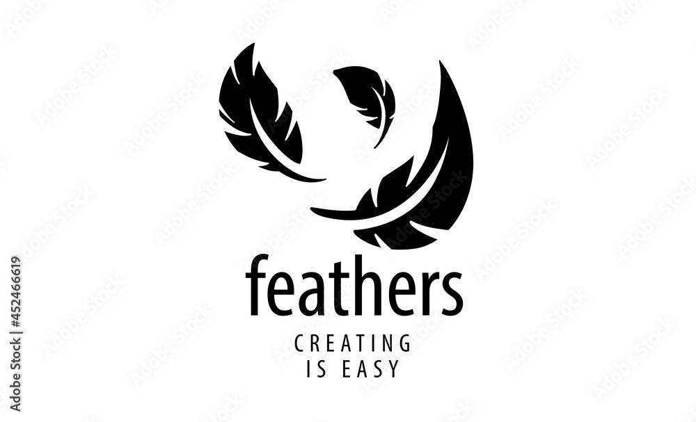 Vector logo with a drawn feather isolated on a white background Vector logo with a drawn feather isolated on a white background