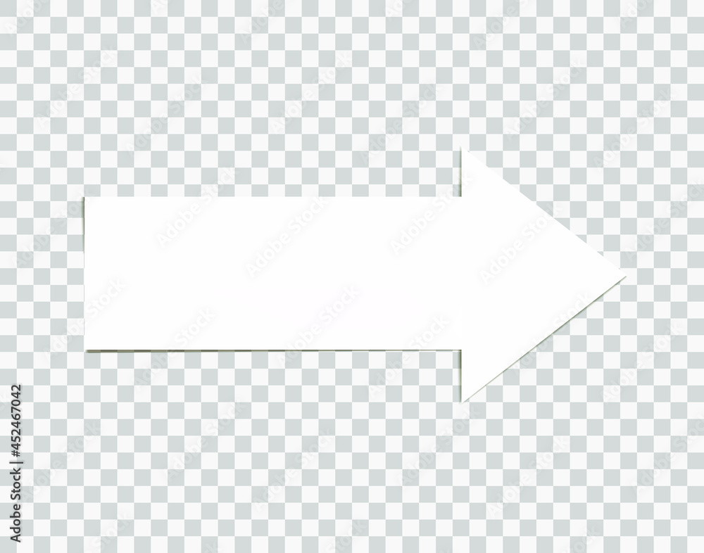 Vector White Arrow Isolated on Transparent Background, Paper Arrow with