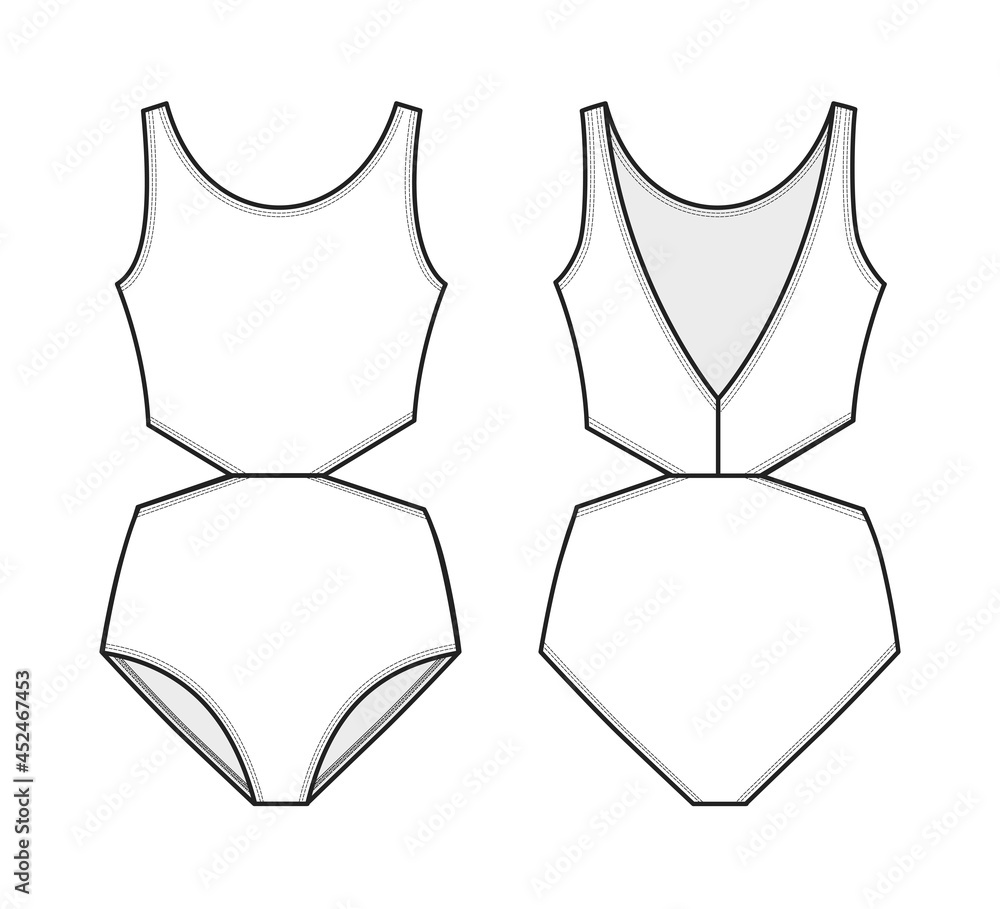 Fashion technical drawing of cutout swimsuit Stock Vector | Adobe Stock