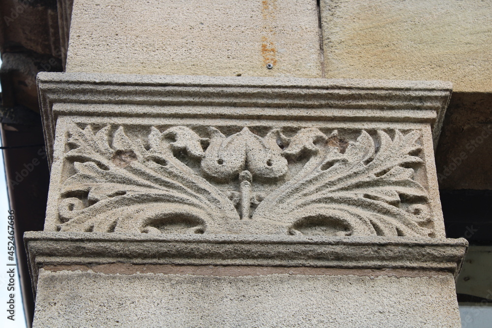 Beautiful Victorian decorative sandstone carving. Textured sandstone floral design
