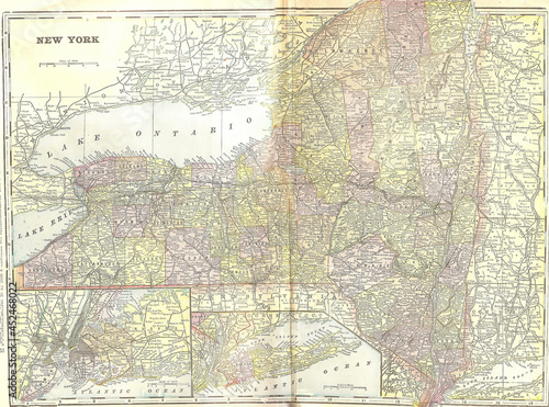 Canvas Print Closeup shot of the vintage 1891 map of New York