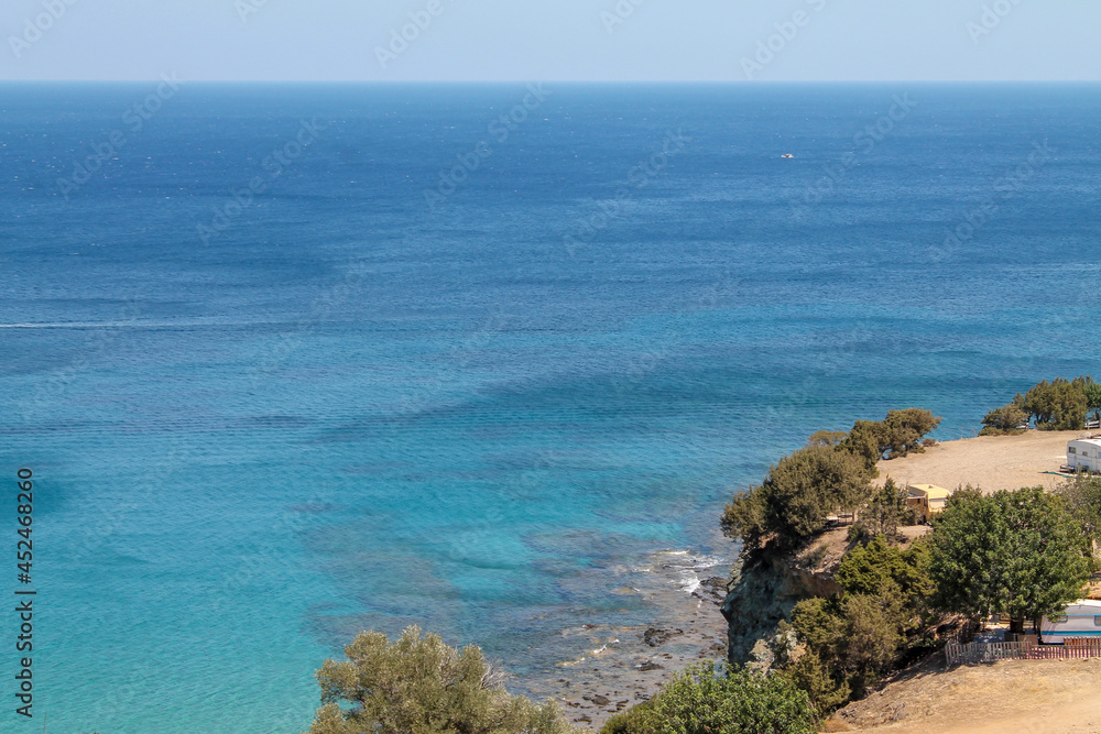 top view of the Mediterranean Sea. Seascape with turquoise clear water