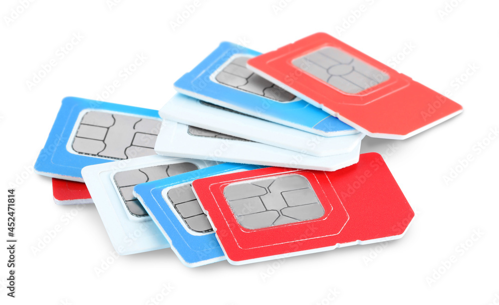 Pile of different SIM cards on white background Pile of different SIM cards on white background