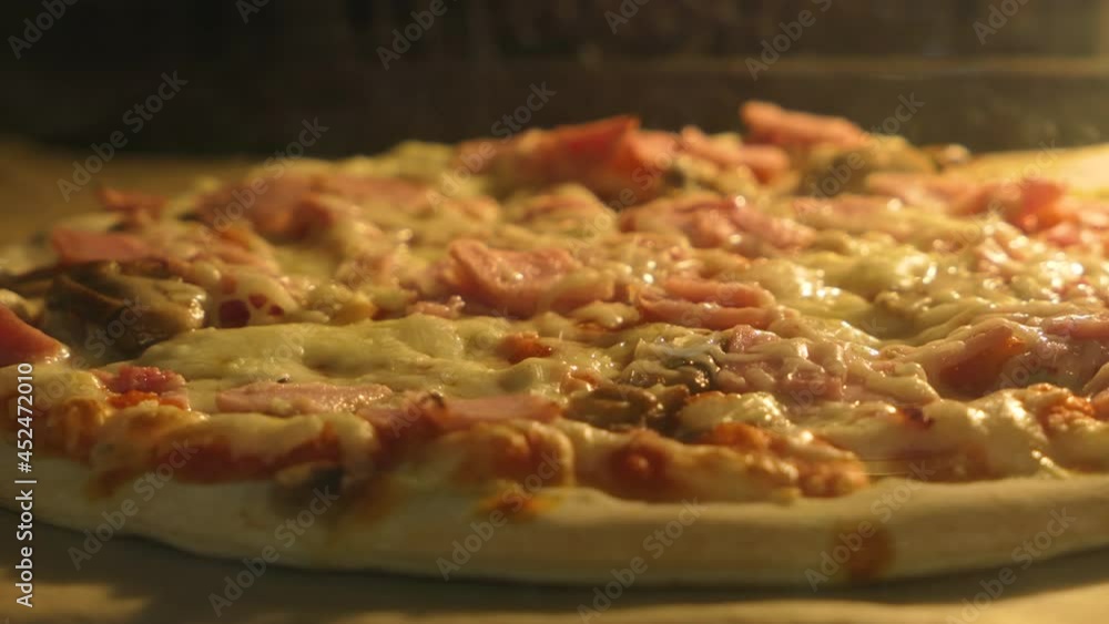 Time Lapse Cheese Pizza Cooking in Oven. Cheese on Pizza Melting Close