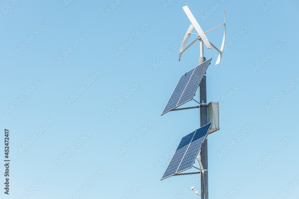 Solar panel and wind turbines, Wind turbines and solar panels, Green energy sustainable resources Solar panel and wind turbines, Wind turbines and solar panels, Green energy sustainable resources