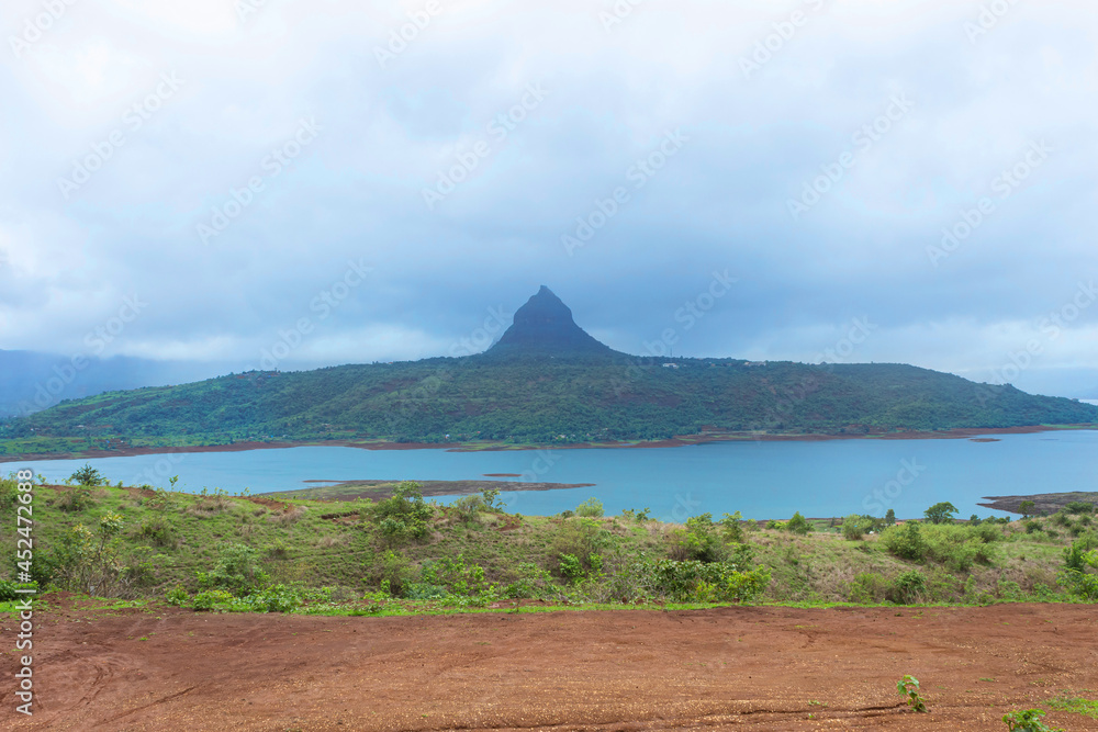 View of Tung fort from Pawna dam view point, Pune, Maharashtra, India, View of Tung fort from Pawna dam view point, Pune, Maharashtra, India,