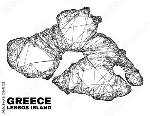 Network irregular mesh Lesbos Island map. Abstract lines form Lesbos Island map. Wire carcass 2D network in vector format.