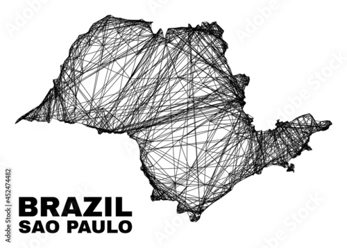 Net irregular mesh Sao Paulo State map. Abstract lines form Sao Paulo State map. Wire carcass flat net in vector format.