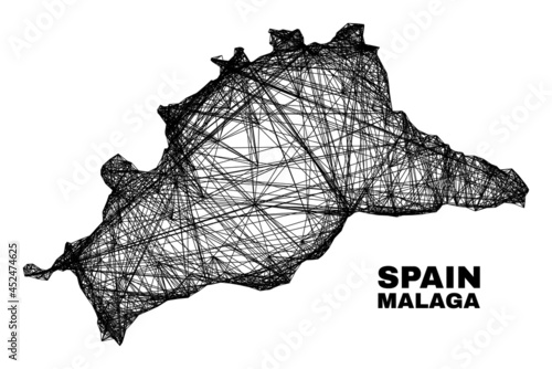 Network irregular mesh Malaga Province map. Abstract lines form Malaga Province map. Linear carcass 2D network in vector format.