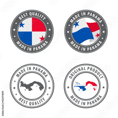 Made in Panama - set of labels, stamps, badges, with the Panama map and flag. Best quality. Original product.