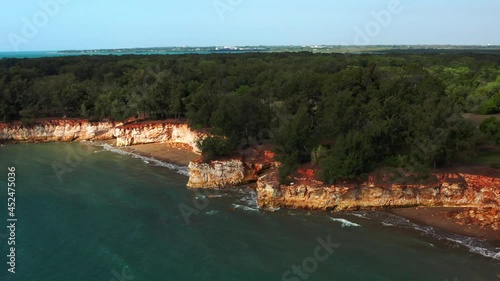 Green Forest At The Coastal Cliff Of East Point Suburb In Darwin City, Northern Territory, Australia. aerial photo