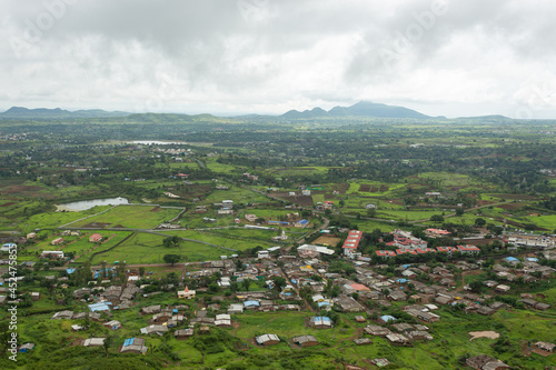 View of Hatgad village from the top of the fort, Hatgad fort, Nashik, Maharashtra, India. photo