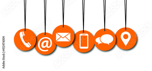 Contact us or call us symbols Social Media network icons for business communication Marketing chatting or messenger, mail, blog, chat, talk. Online or offline day. Service icon. Orange.