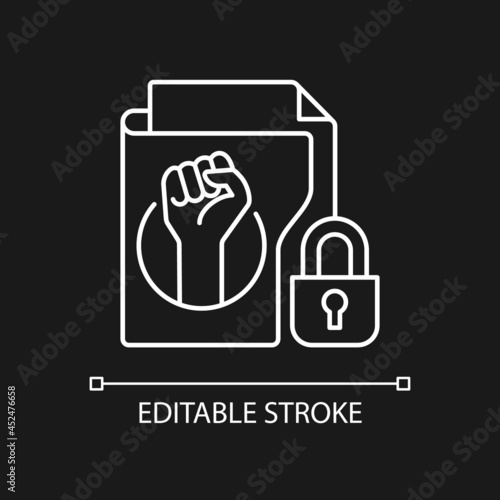 Trade union membership white linear icon for dark theme. Improving employment rights. Labor unions. Thin line customizable illustration. Isolated vector contour symbol for night mode. Editable stroke