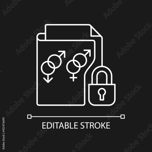 Sexual orientation information white linear icon for dark theme. Protect LGBTQ community privacy. Thin line customizable illustration. Isolated vector contour symbol for night mode. Editable stroke