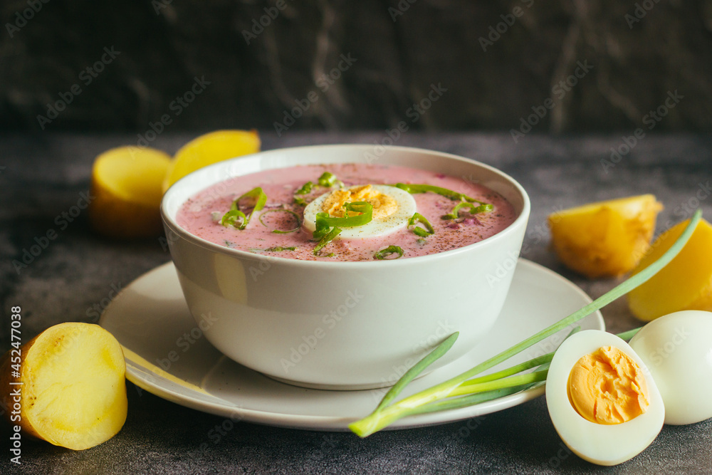 Borsch. Russian national dish. Delicious soup in a plate Borsch. Russian national dish. Delicious soup in a plate