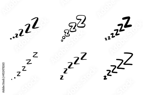 Sleep zzzz doodle symbol set. Sleepy dream icon. Doodle comic sketch style vector illustration. photo