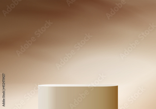 Cylinder abstract minimal scene with geometric platform. Summer background vector 3d rendering with podium. stand to show cosmetic products. Stage showcase on pedestal modern 3d studio beige pastel