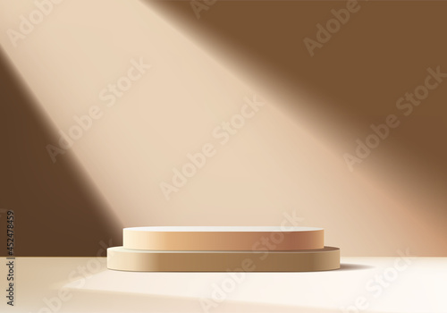 Fototapeta Naklejka Na Ścianę i Meble -  3d background products display podium scene with geometric platform. background vector 3d rendering with podium. stand to show cosmetic products. Stage showcase on pedestal display beige studio