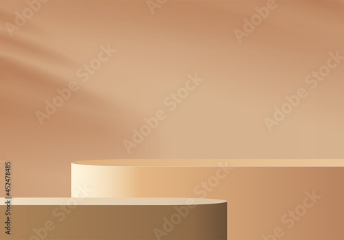 3d background products display podium scene with geometric platform. background vector 3d rendering with podium. stand to show cosmetic products. Stage showcase on pedestal display beige studio