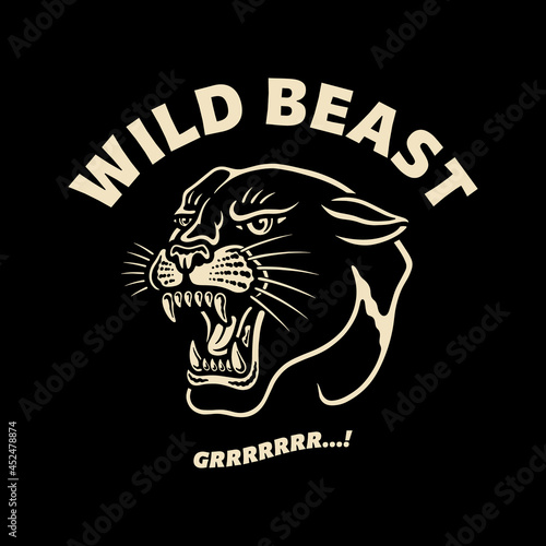 "WILD BEAST" illustration of a panther in the style of a traditional tattoo