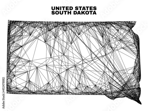 Net irregular mesh South Dakota State map. Abstract lines form South Dakota State map. Linear carcass 2D net in vector format.