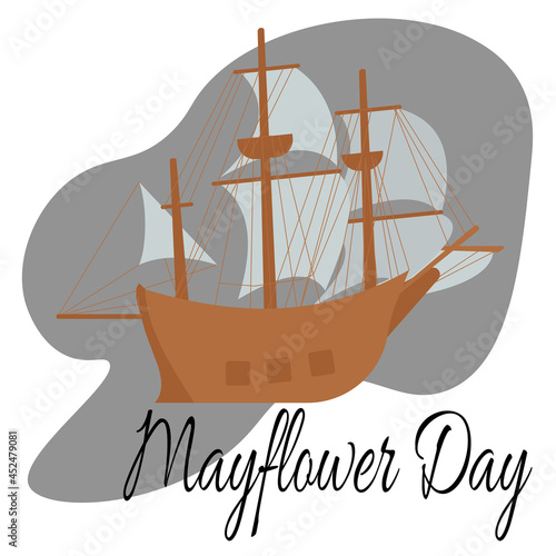 Mayflower Day, large caravel for sea travel, historic ship for postcards