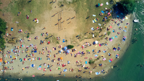 Drone view of a remote island river beach.