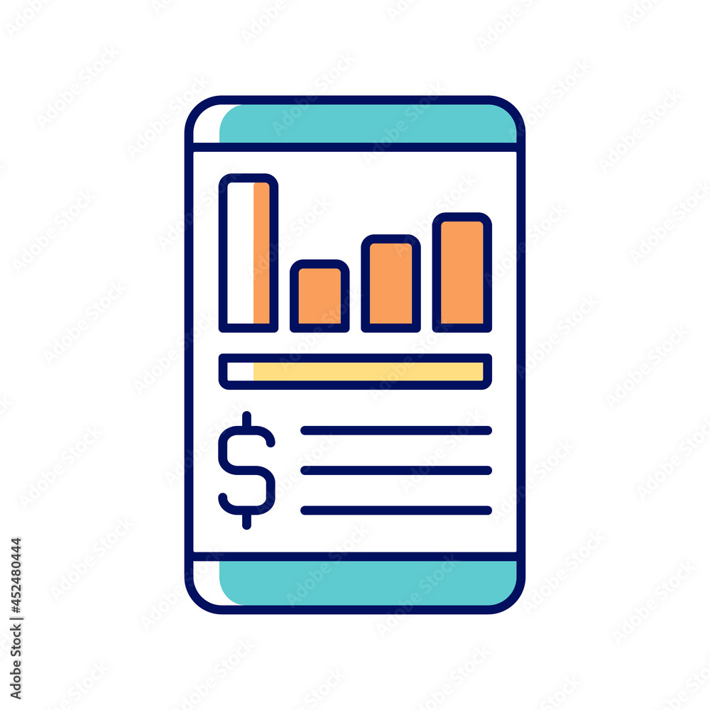 Expense tracker app RGB color icon. Online service for controlling budget. Financial literacy. Understanding finance and economy. Isolated vector illustration. Simple filled line drawing Expense tracker app RGB color icon. Online service for controlling budget. Financial literacy. Understanding finance and economy. Isolated vector illustration. Simple filled line drawing