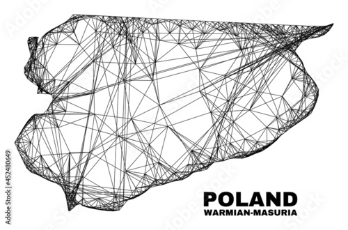 carcass irregular mesh Warmian-Masurian Voivodeship map. Abstract lines form Warmian-Masurian Voivodeship map. Linear carcass flat network in vector format.