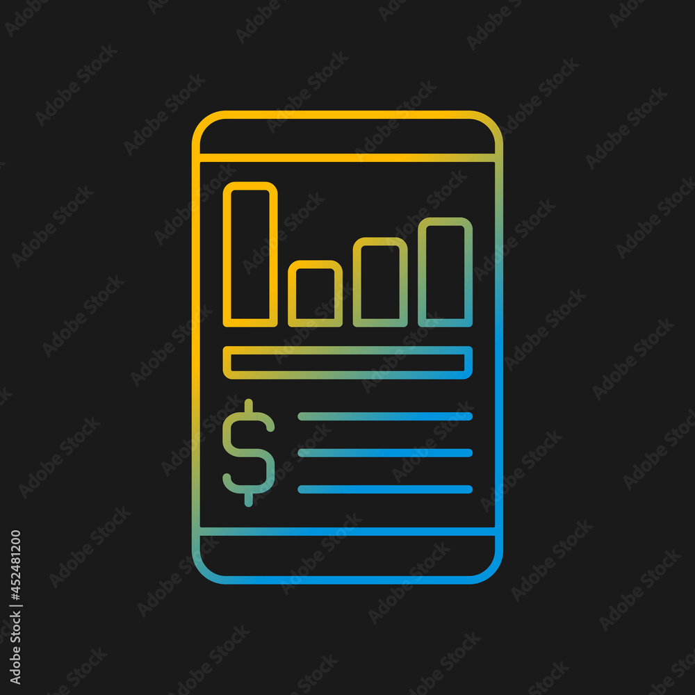 Expense tracker app gradient vector icon for dark theme. Online service for controlling budget. Financial literacy. Thin line color symbol. Modern style pictogram. Vector isolated outline drawing Expense tracker app gradient vector icon for dark theme. Online service for controlling budget. Financial literacy. Thin line color symbol. Modern style pictogram. Vector isolated outline drawing