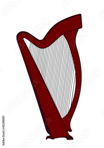 Harp vector silhouette illustration isolated on white. Music string instrument for concert event. lira symbol. Lyre sign.