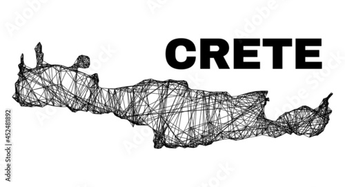 Network irregular mesh Crete map. Abstract lines form Crete map. Linear carcass 2D network in vector format. Vector structure is created for Crete map using crossing random lines.