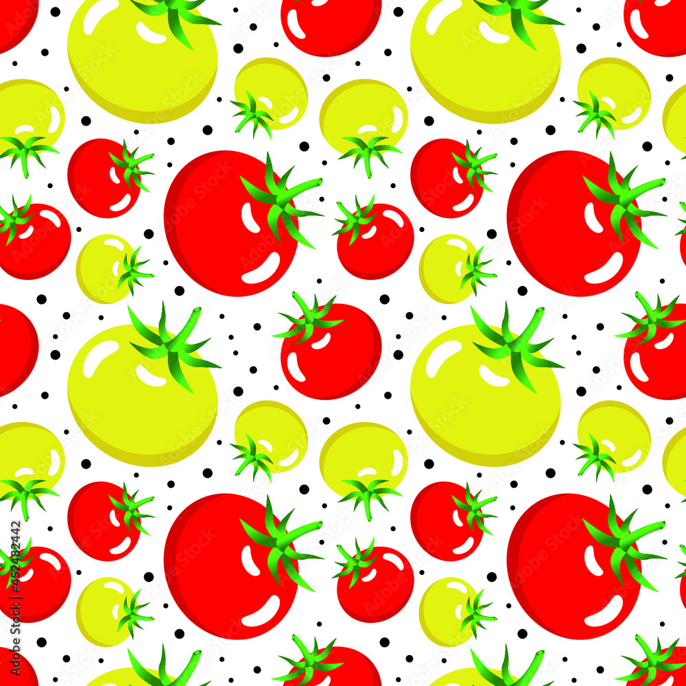 Tomato fruit whole on white background seamless pattern. Vector illustration. Tomato fruit whole on white background seamless pattern. Vector illustration.