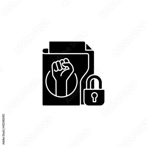 Trade union membership black glyph icon. Improving employment rights, benefits. Fighting discrimination. Working class solidarity. Silhouette symbol on white space. Vector isolated illustration