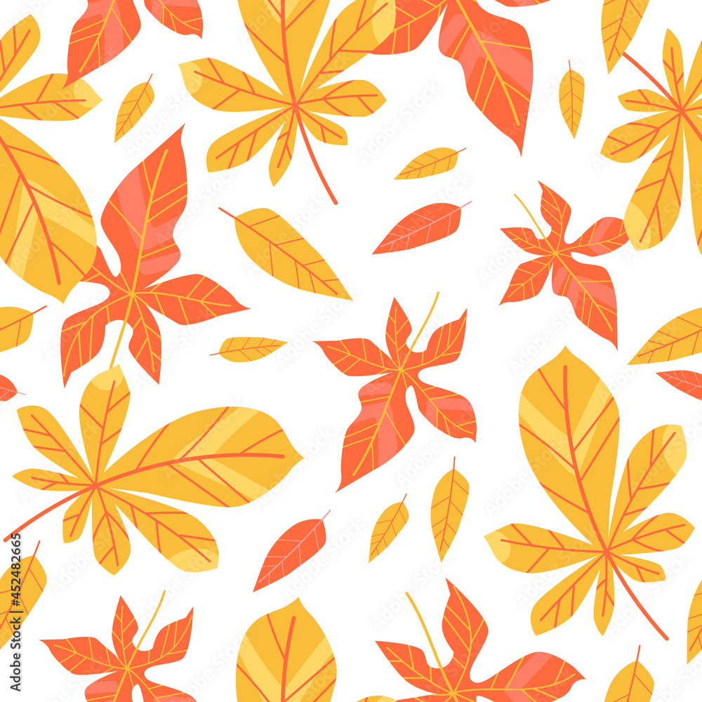 Seamless pattern of yellow and red leaves on a white background Seamless pattern of yellow and red leaves on a white background