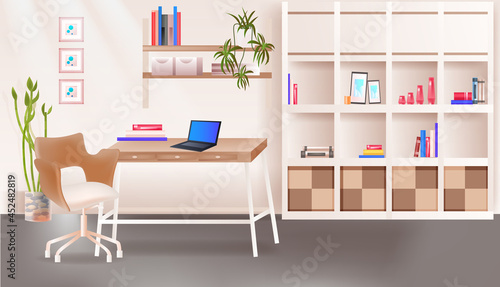 modern office room or home cabinet interior empty no people room with furniture horizontal