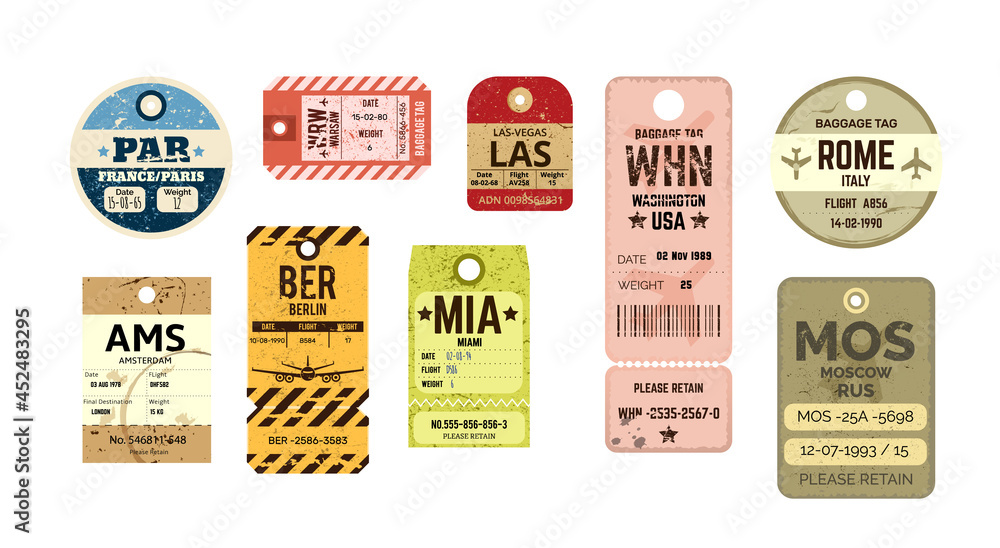 Set of vintage baggage and luggage tag. Label for suitcase travel
