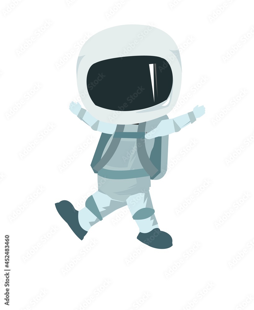 Child astronaut in a spacesuit. Kid. Children's illustration. Flat style. Cartoon design. Isolated on white background. Vector Child astronaut in a spacesuit. Kid. Children's illustration. Flat style. Cartoon design. Isolated on white background. Vector