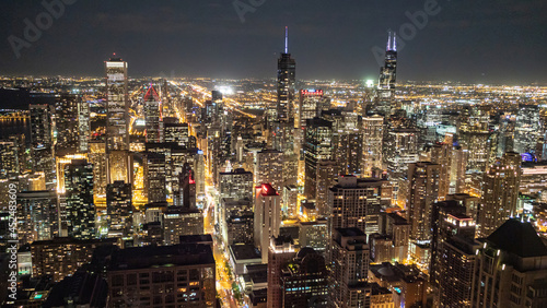 The city of Chicago at night - wonderful view from above - CHICAGO  ILLINOIS - JUNE 12  2019