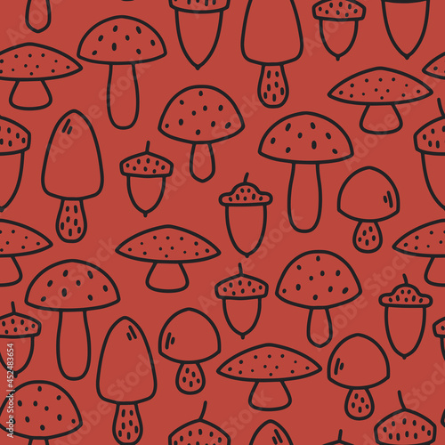 Red toadstool mushroom seamless pattern background
