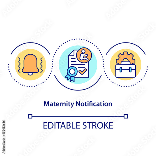 Maternity notification concept icon. Claim of paid leave abstract idea thin line illustration. Notify employer of pregnancy and maternity leave Vector isolated outline color drawing. Editable stroke