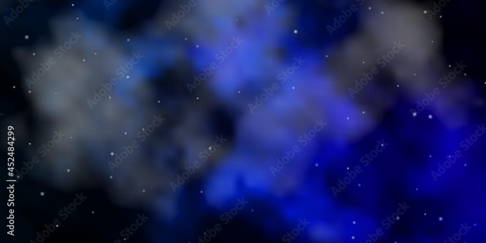 Fototapeta premium Dark BLUE vector background with small and big stars.